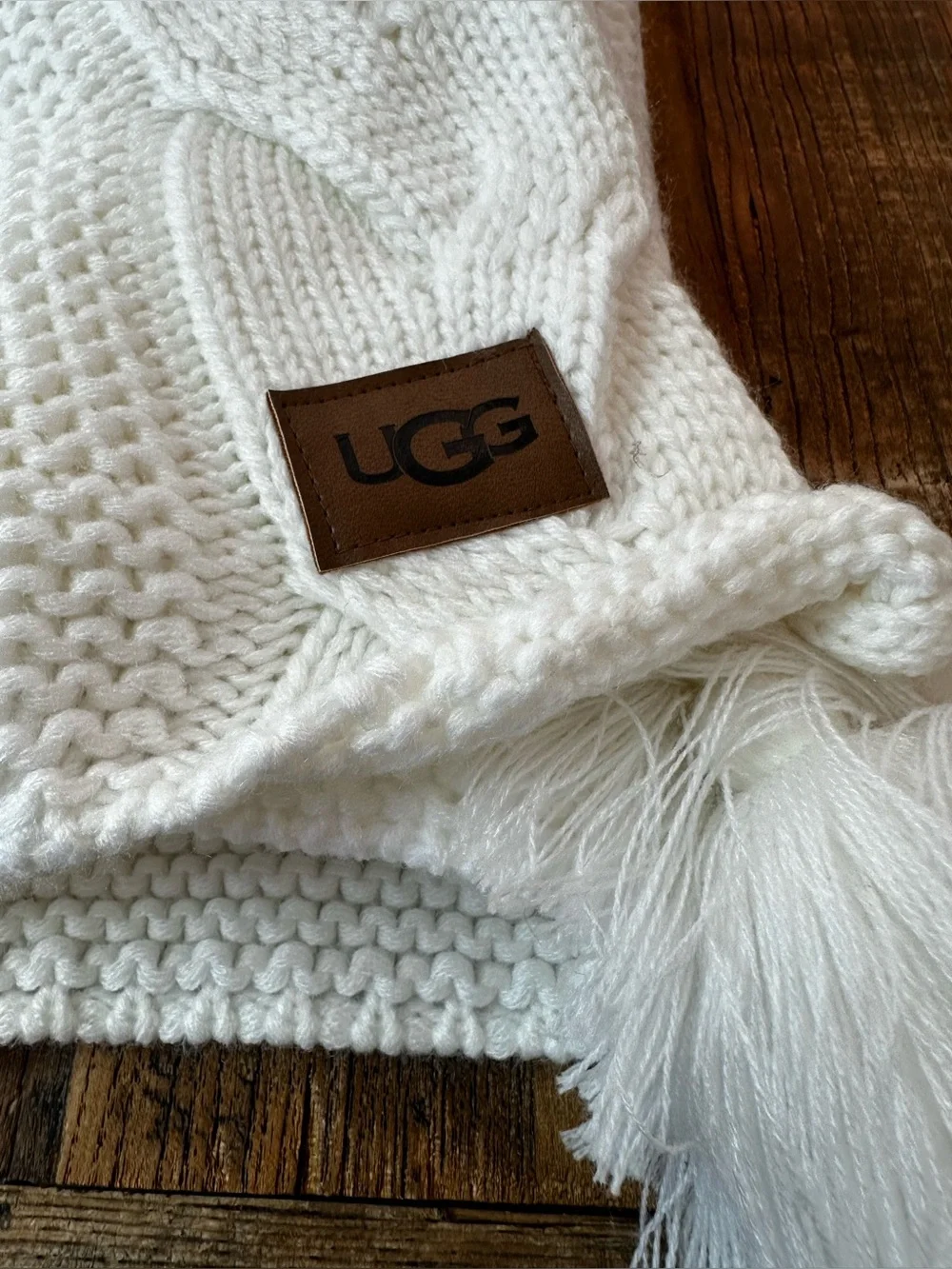 UGG Cream Cable Knit Tassel Throw